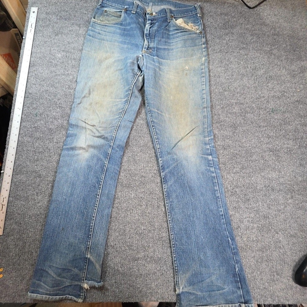 Vintage Lee Riders Jeans Mens 35x32 Blue Light Wash Bootcut Pabst Beer Patch